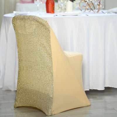 Champagne Spandex Folding Chair Cover with Metallic Shimmer Back