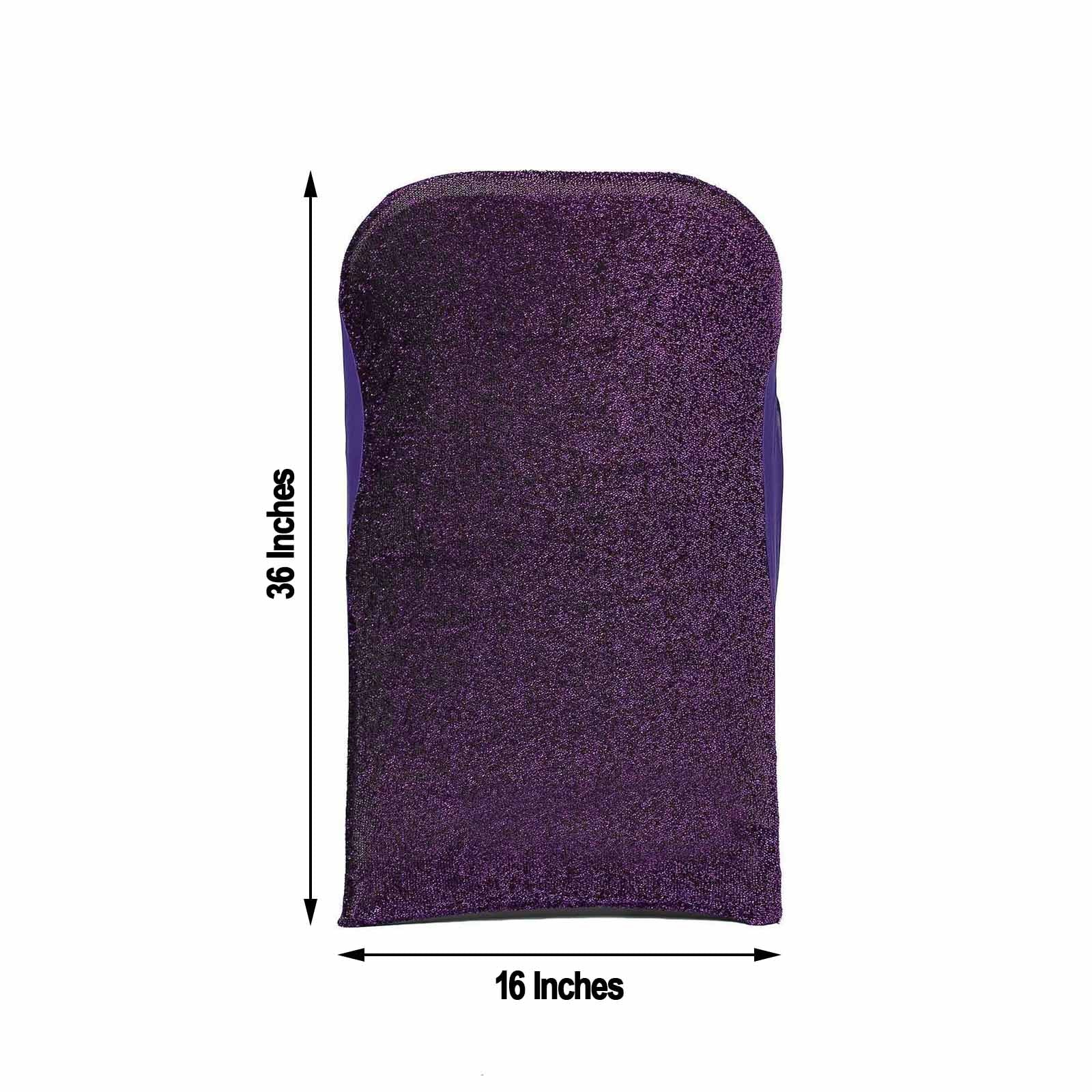 Purple Spandex Stretch Folding Chair Cover, Fitted Chair Cover with Metallic Glittering Back