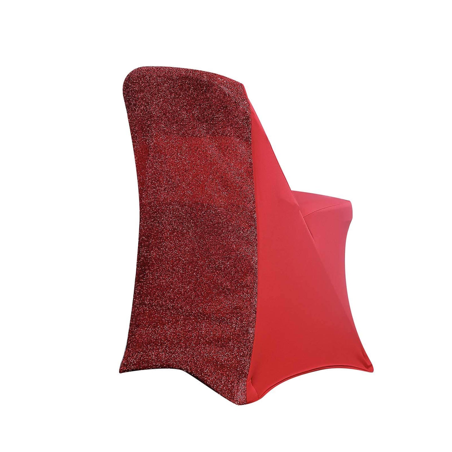 Red Spandex Stretch Folding Fitted Metallic Shimmer Tinsel Back Chair Covers 