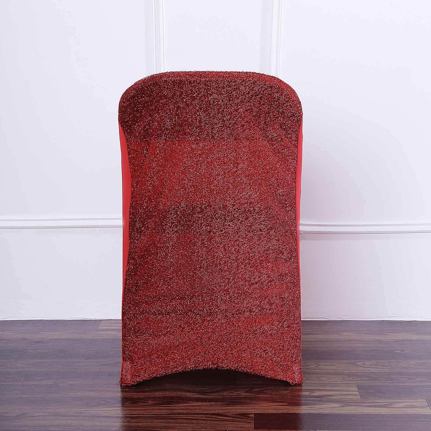 Red Fitted Folding Metallic Shimmer Tinsel Back Chair Covers Spandex Stretch