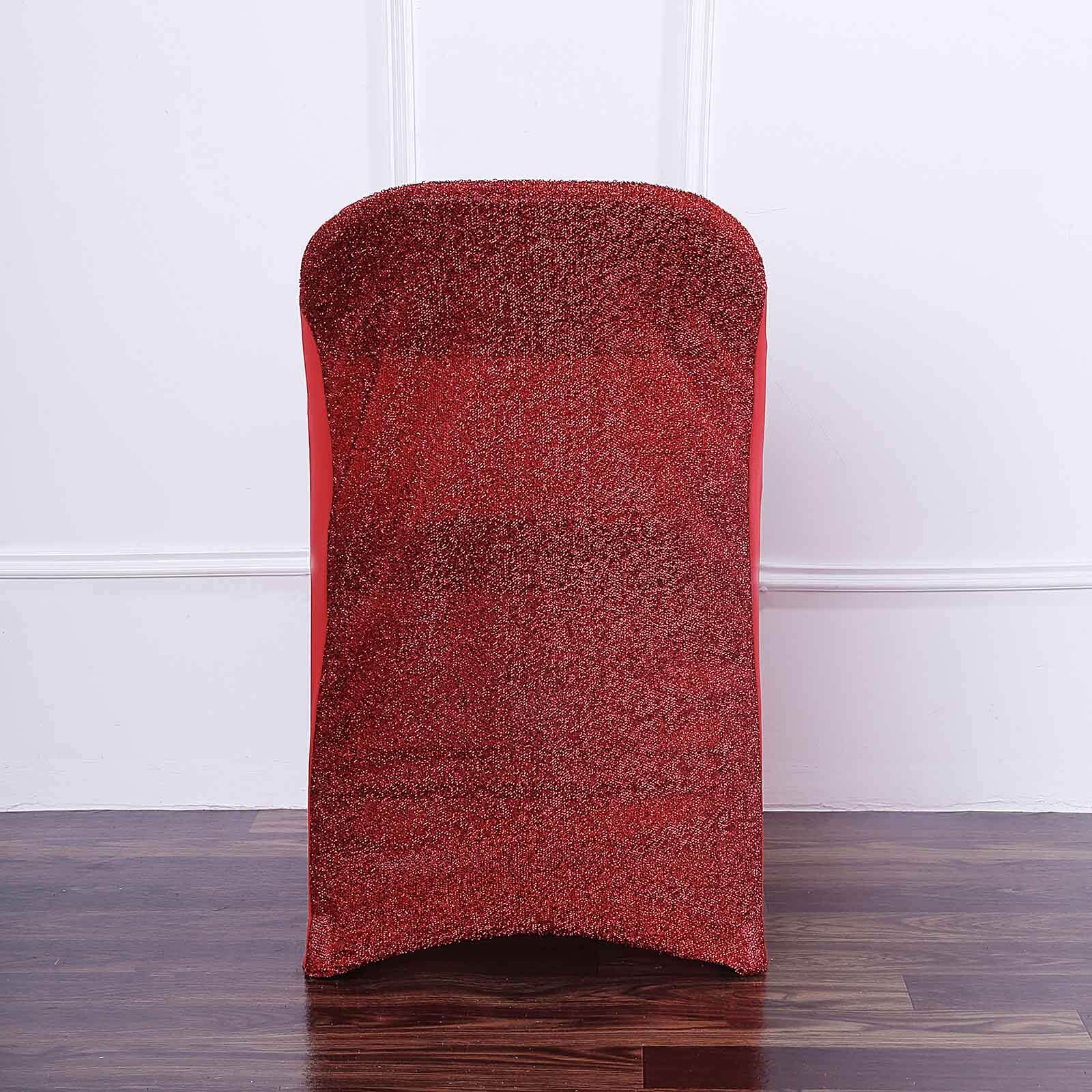 Red Fitted Folding Metallic Shimmer Tinsel Back Chair Covers Spandex Stretch