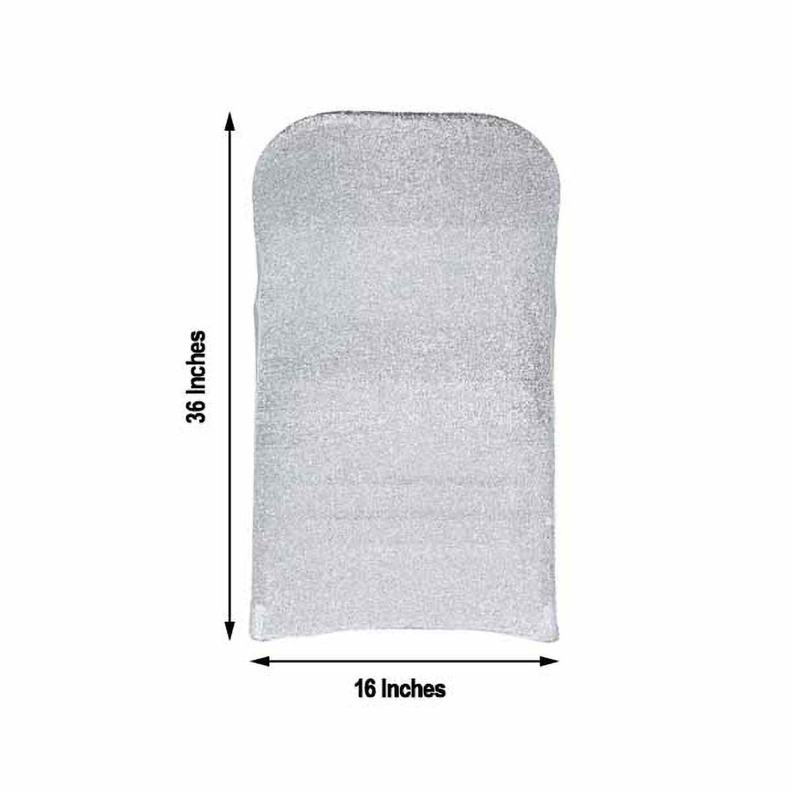 Fitted Silver Spandex Stretch Folding Chair Covers with Metallic Shimmer Tinsel Back