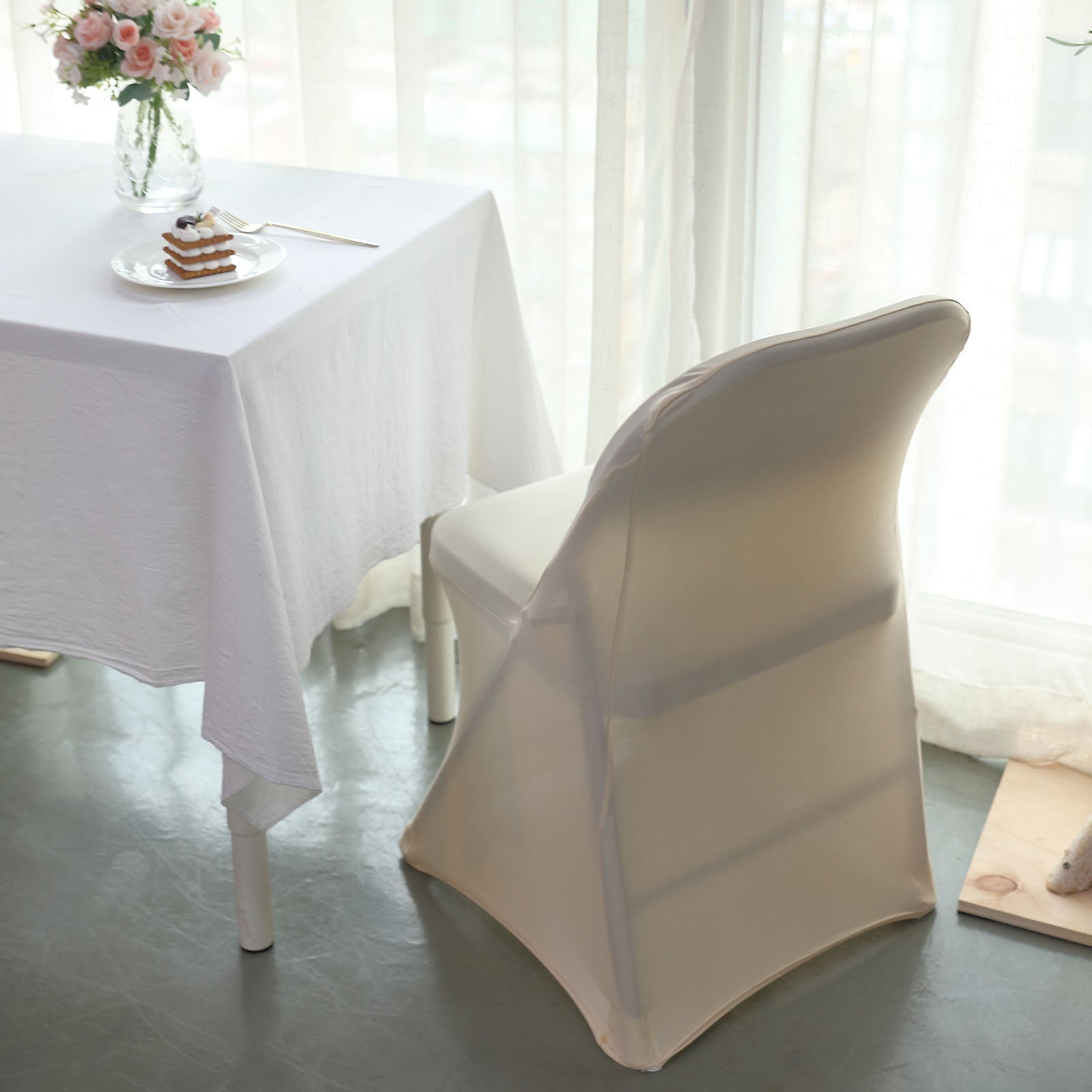 Beige Spandex Stretch Fitted Folding Chair Cover - 160 GSM