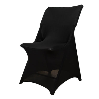 Black fitted spandex chair cover with foot pockets.