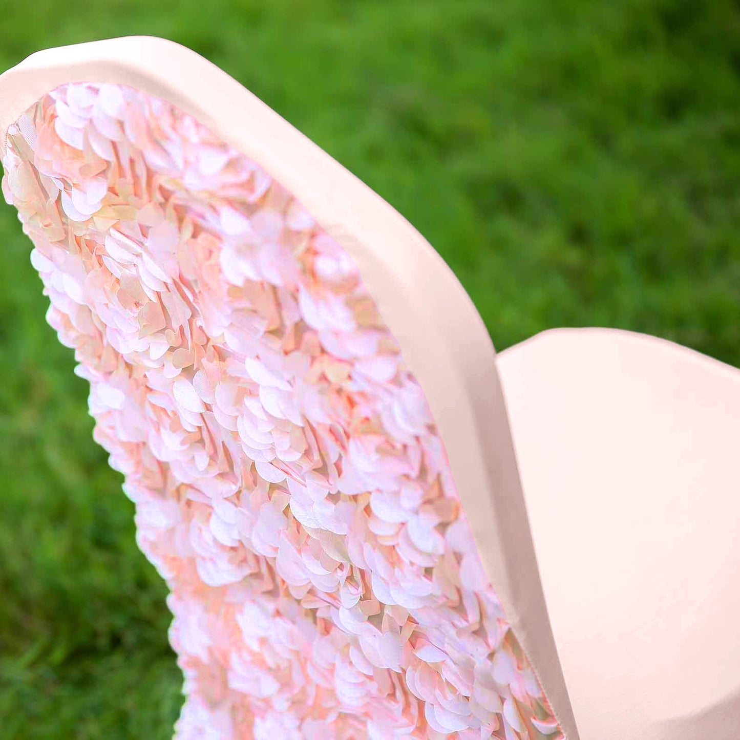 Blush/Rose Gold Satin Rosette Spandex Stretch Banquet Chair Cover, Fitted Chair Cover