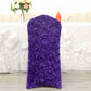Purple Satin Rosette Spandex Stretch Banquet Chair Cover, Fitted Chair Cover