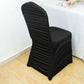 Black fitted banquet chair cover in stretch spandex.