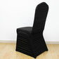 Black fitted banquet chair cover in stretch spandex.