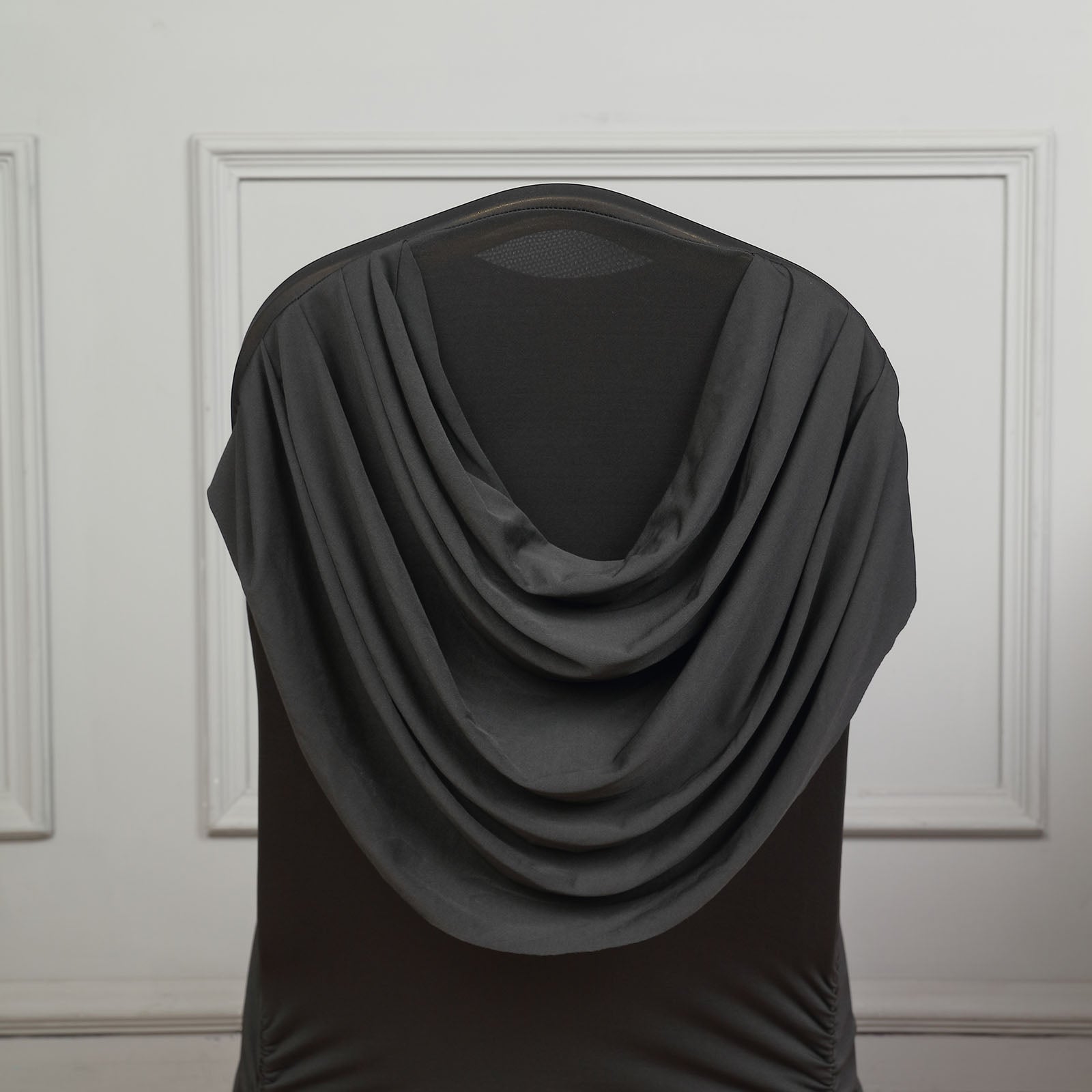 Black Ruched Swag Back Spandex Fitted Banquet Chair Cover