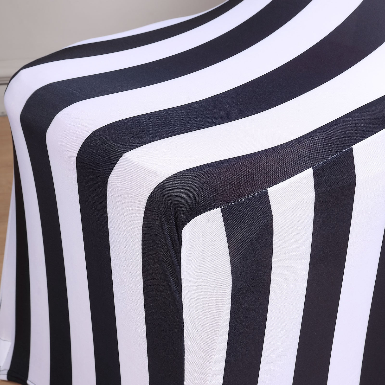 Black and White 2inch Striped Spandex Stretch Fitted Banquet Chair Cover