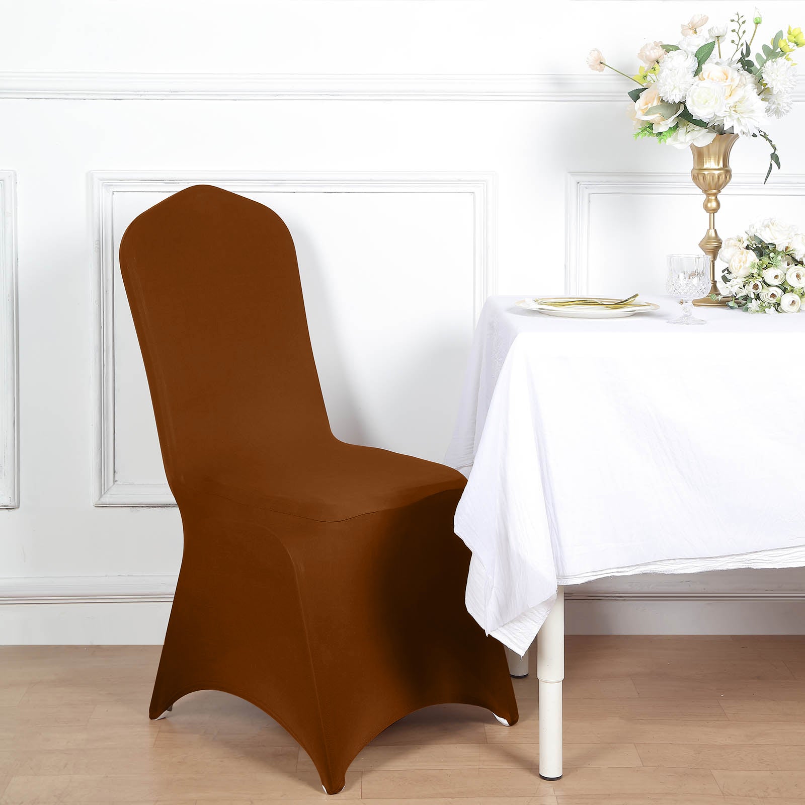 Cinnamon Brown Spandex Stretch Fitted Banquet Chair Cover - 160 GSM