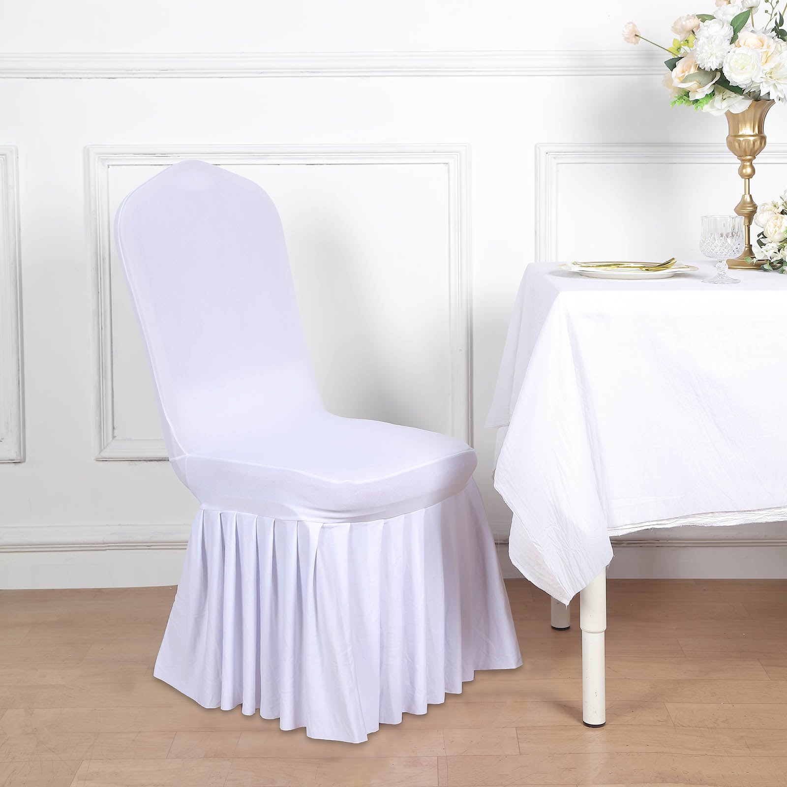 formal dining chair cover with piping and skirt