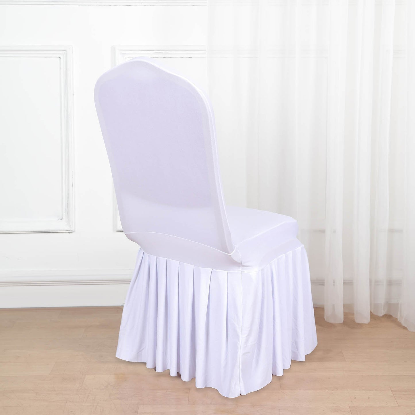 White 1-Piece Spandex Fitted Ruffle Pleated Skirt Banquet Chair Cover