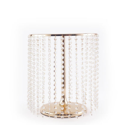 14" Round 16" Tall Metallic Gold Cake Stand, Cupcake Dessert Pedestal With Crystal Chains#whtbkgd