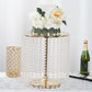 14" Round 16" Tall Metallic Gold Cake Stand, Cupcake Dessert Pedestal With Crystal Chains