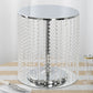 Metallic silver cake stand with crystal chains, 14" round and 16" tall.