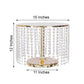 Metallic gold cake stand with crystal chains, 12 inches tall.