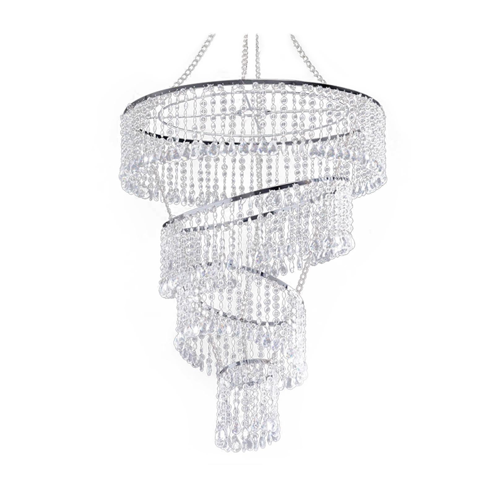 24 Inch Acrylic Diamond Crystal 4 Tier Hanging Pendant Lighting Chandelier