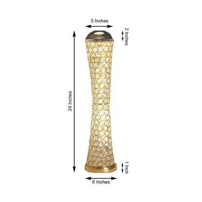 Metallic gold and crystal beaded hurricane floral vase centerpiece.