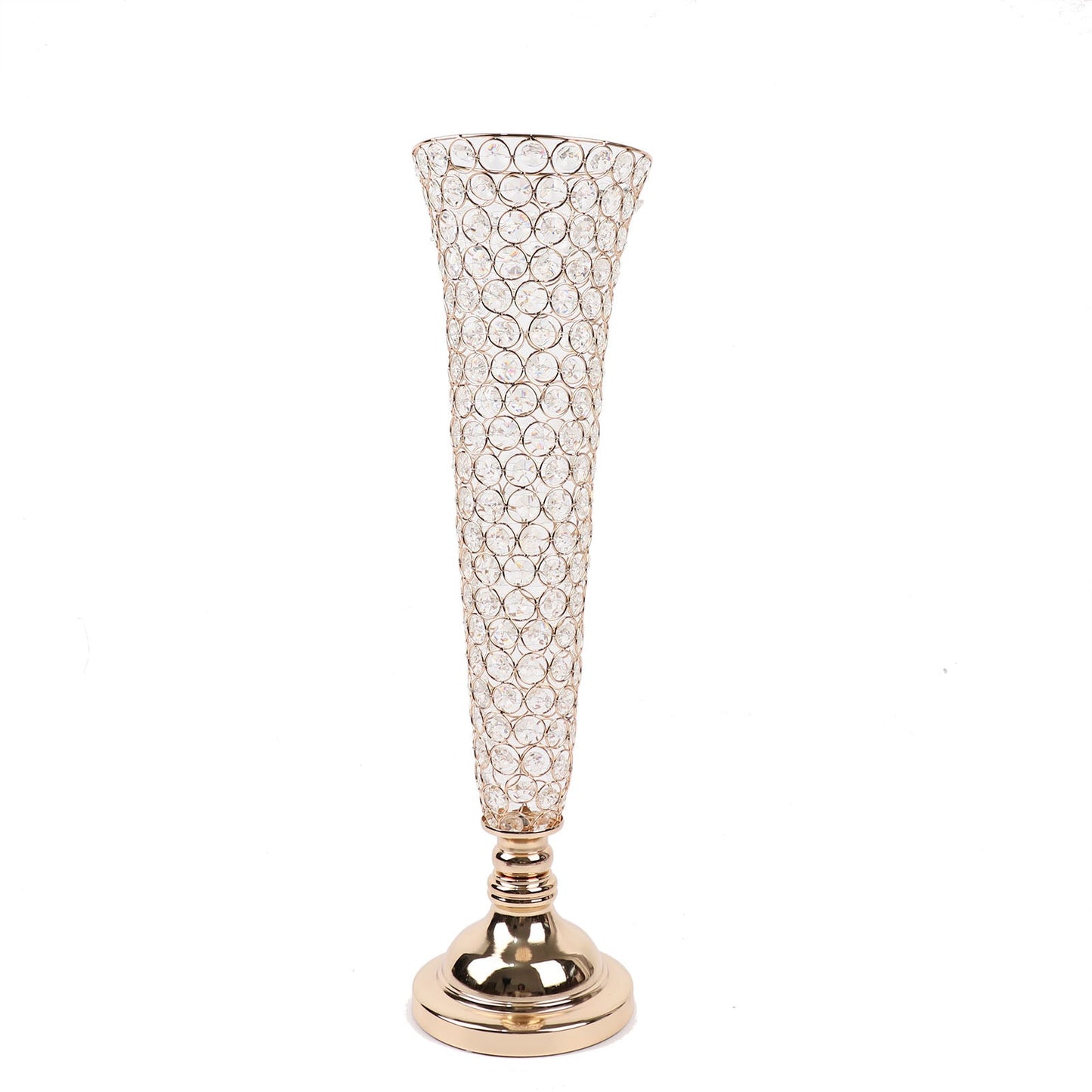 2 Pack 28 Inch Tall Gold Trumpet Vases With Crystal Beads#whtbkgd