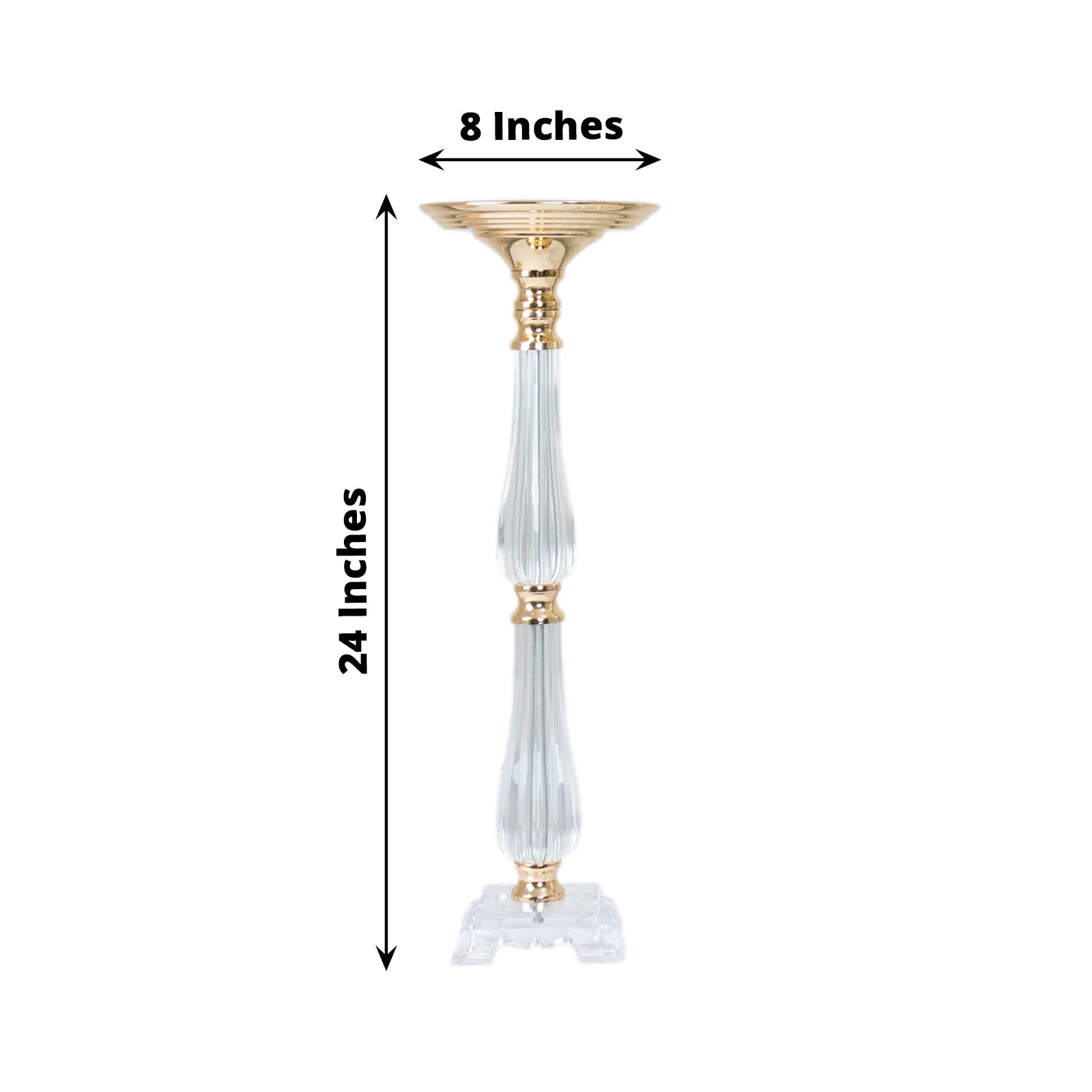 24" gold and clear acrylic crystal pillar candle stand centerpiece.