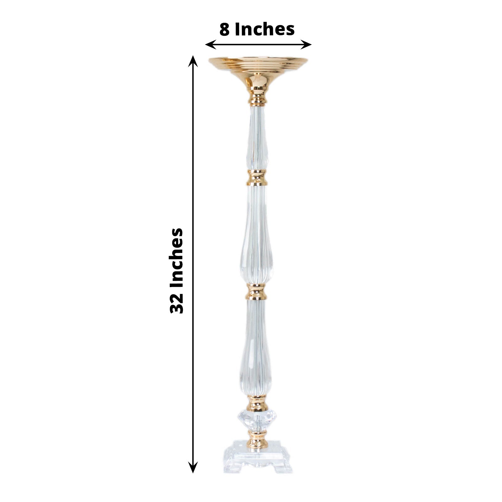 32" gold and clear acrylic crystal pillar candle stand centerpiece