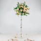 Gold acrylic crystal candle stand centerpiece with flowers.