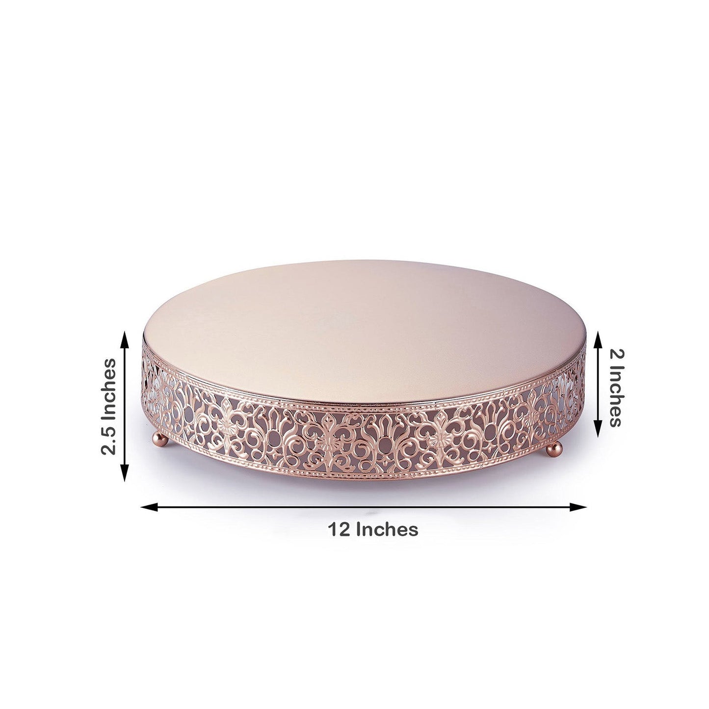 Rose gold Fleur De Lis cake stand, 12 inches, elegant dessert display riser.