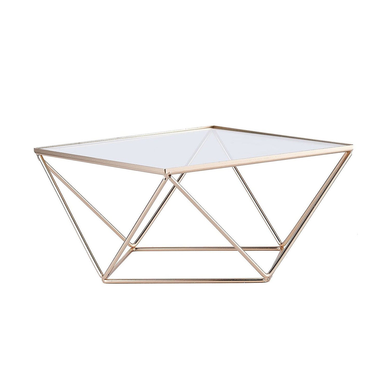 Gold geometric cake stand with square glass top, perfect for displays. #whtbkgd