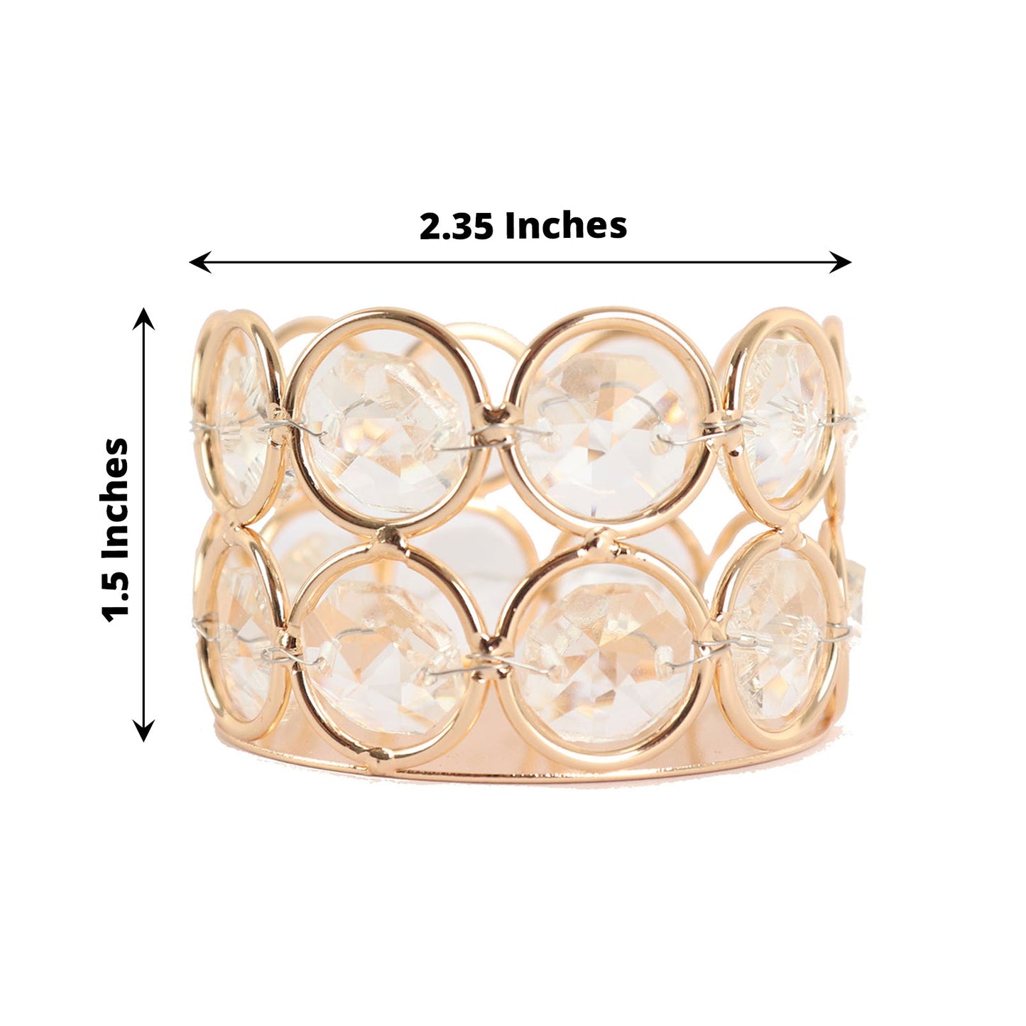 1.5 Inch Crystal Beaded Gold Metal Tea Light Candle Holders 6 Pack