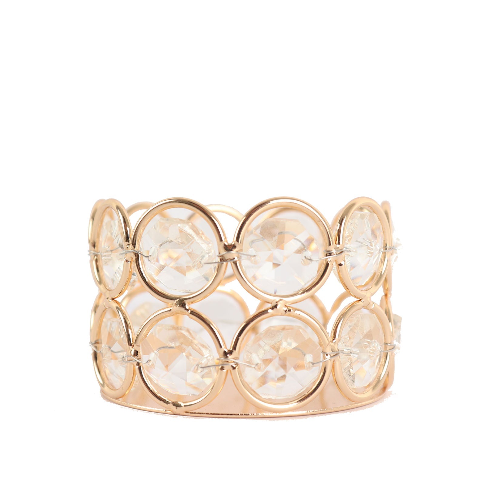 1.5 Inch 6 Pack Gold Colored Metal Crystal Beaded Tea Light Candle Holders