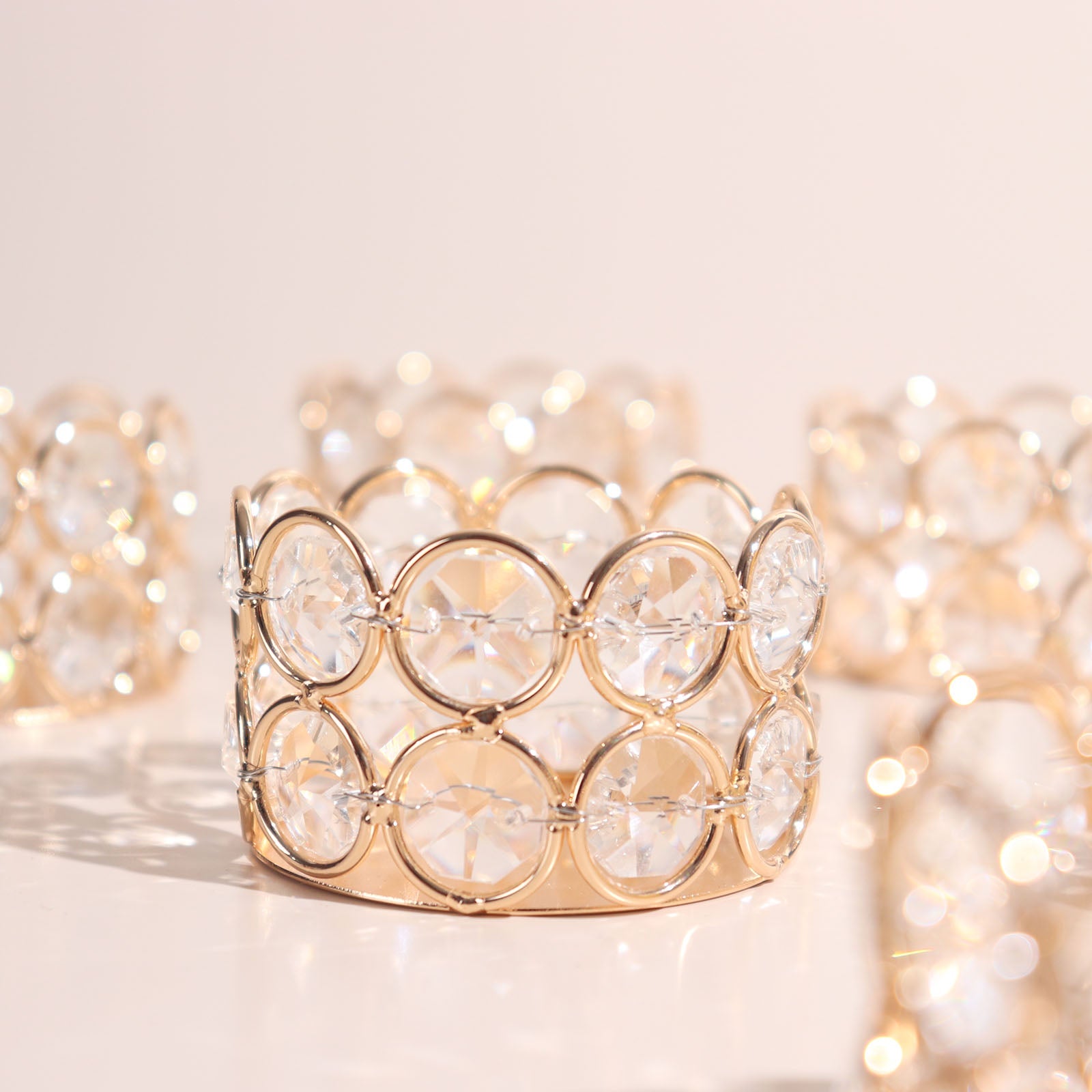 1.5 Inch Gold Metal Crystal Beaded Votive Candle Holders 6 Pack