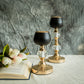 Set of 2 | Gold/Black Metal Crystal Lamp Tealight Votive Candle Holder - 7inch/11inch