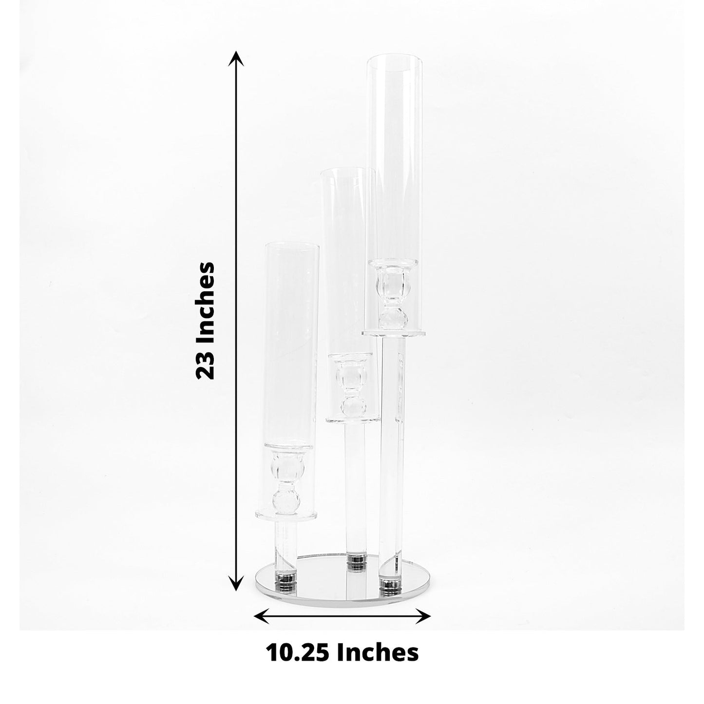 Clear crystal candelabra for elegant wedding centerpieces, 23 inches tall.