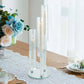 Clear 3-arm crystal candle candelabra centerpiece for weddings.