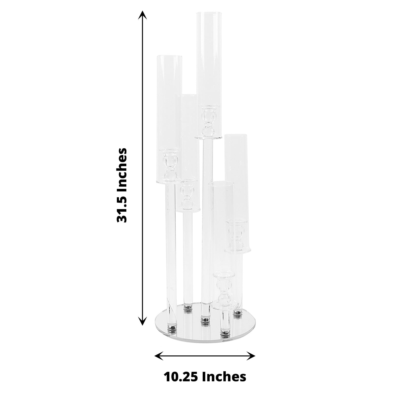 Clear 5-arm crystal candle candelabra for elegant wedding centerpieces.