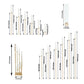 Gold 12-arm candle holder with clear glass shades, 57 inches tall.