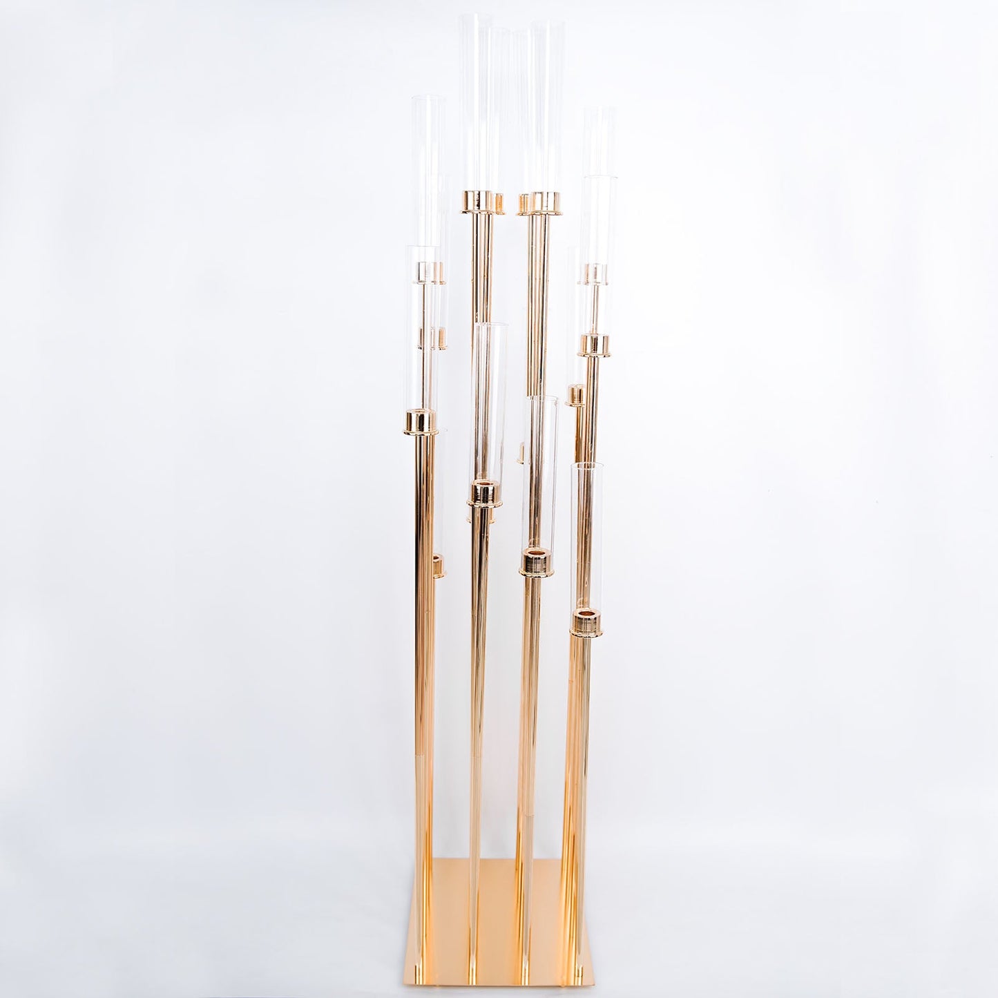 Clear Glass Shades Taper Candle Holder with Gold Color and Cluster Design 16 Arms 58 Inch