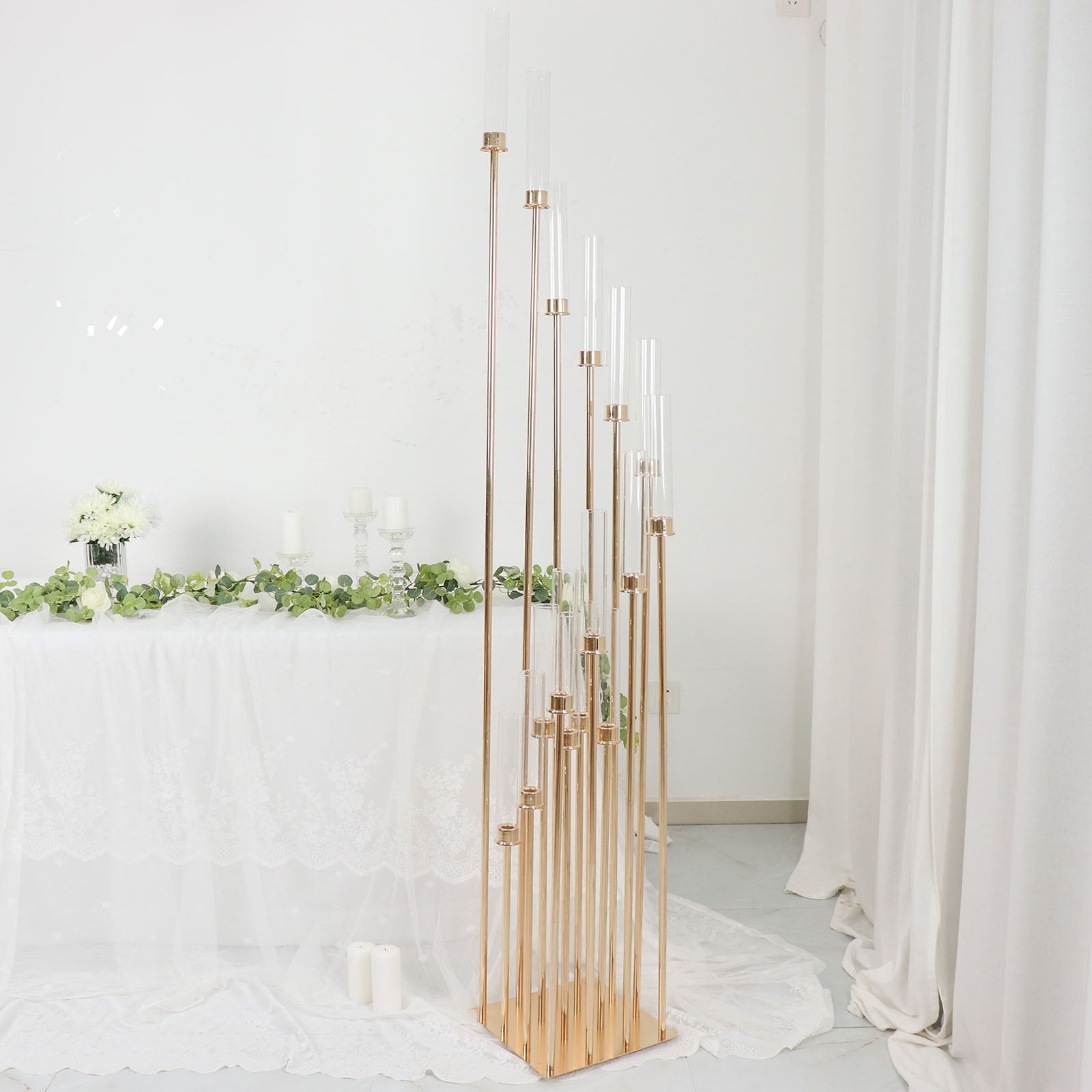 16 Arms 58 Inch Taper Candle Holder in Gold with Clear Glass Shades