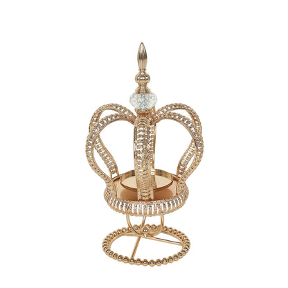 Gold crown spiral pillar candle holder with jeweled details.