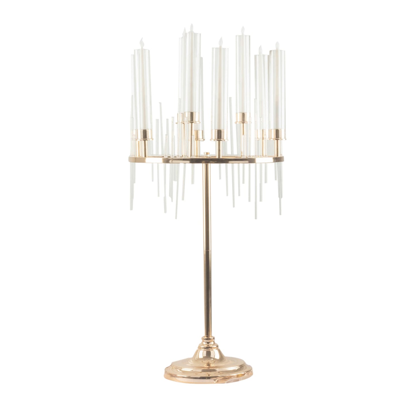 40inch Gold 9 Arm Round Cluster Taper Candelabra Table Centerpiece With Drip Accents#whtbkgd