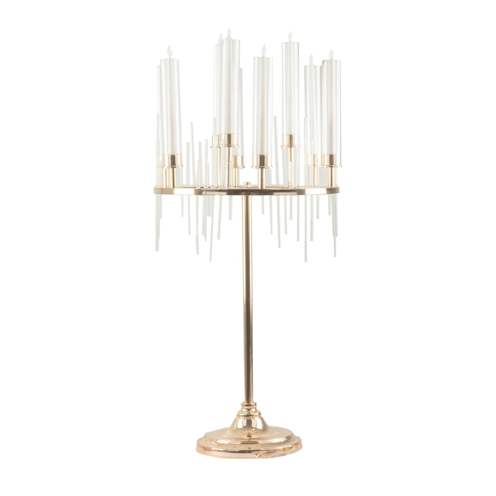 40inch Gold 9 Arm Round Cluster Taper Candelabra Table Centerpiece With Drip Accents#whtbkgd