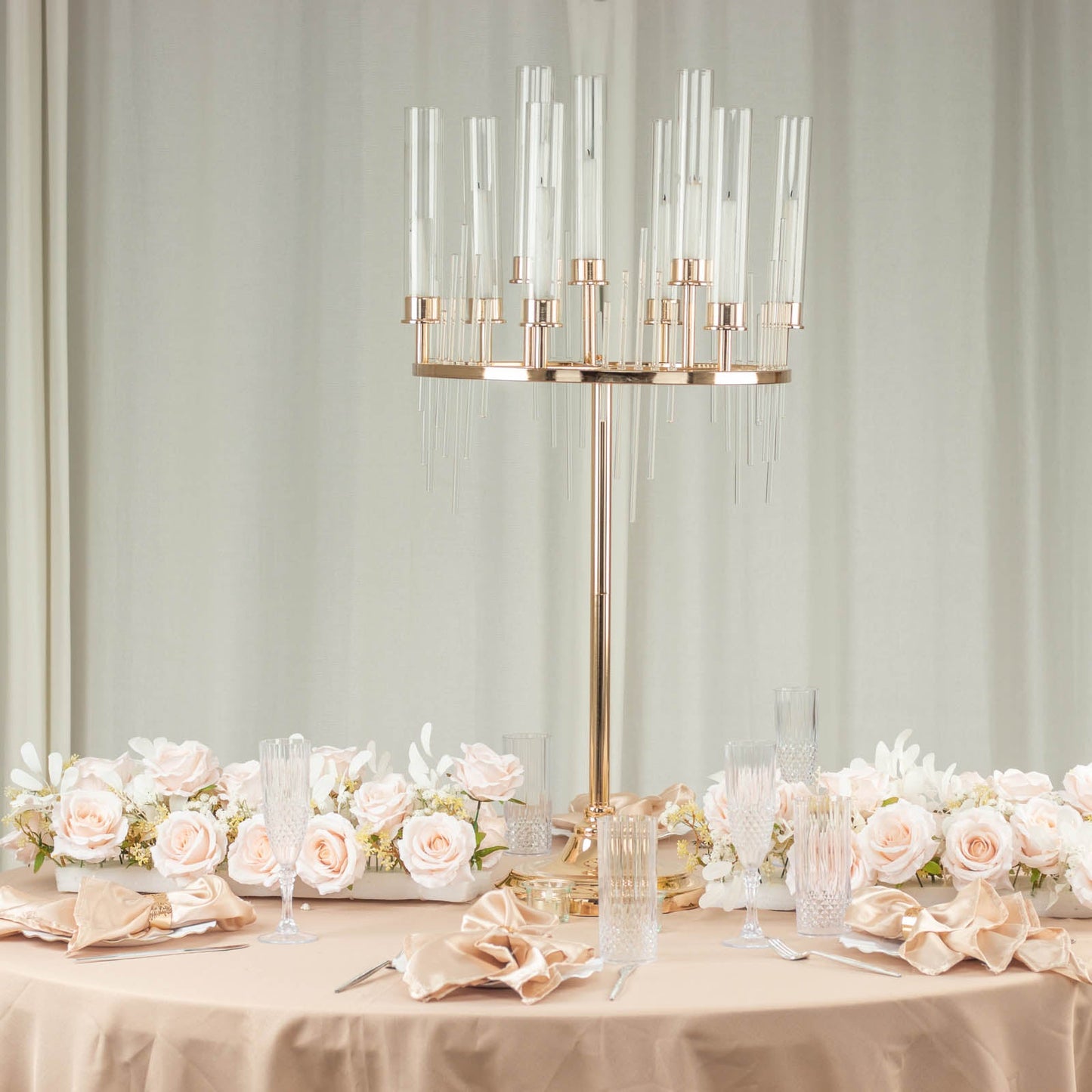 40inch Gold 9 Arm Round Cluster Taper Candelabra Table Centerpiece With Drip Accents