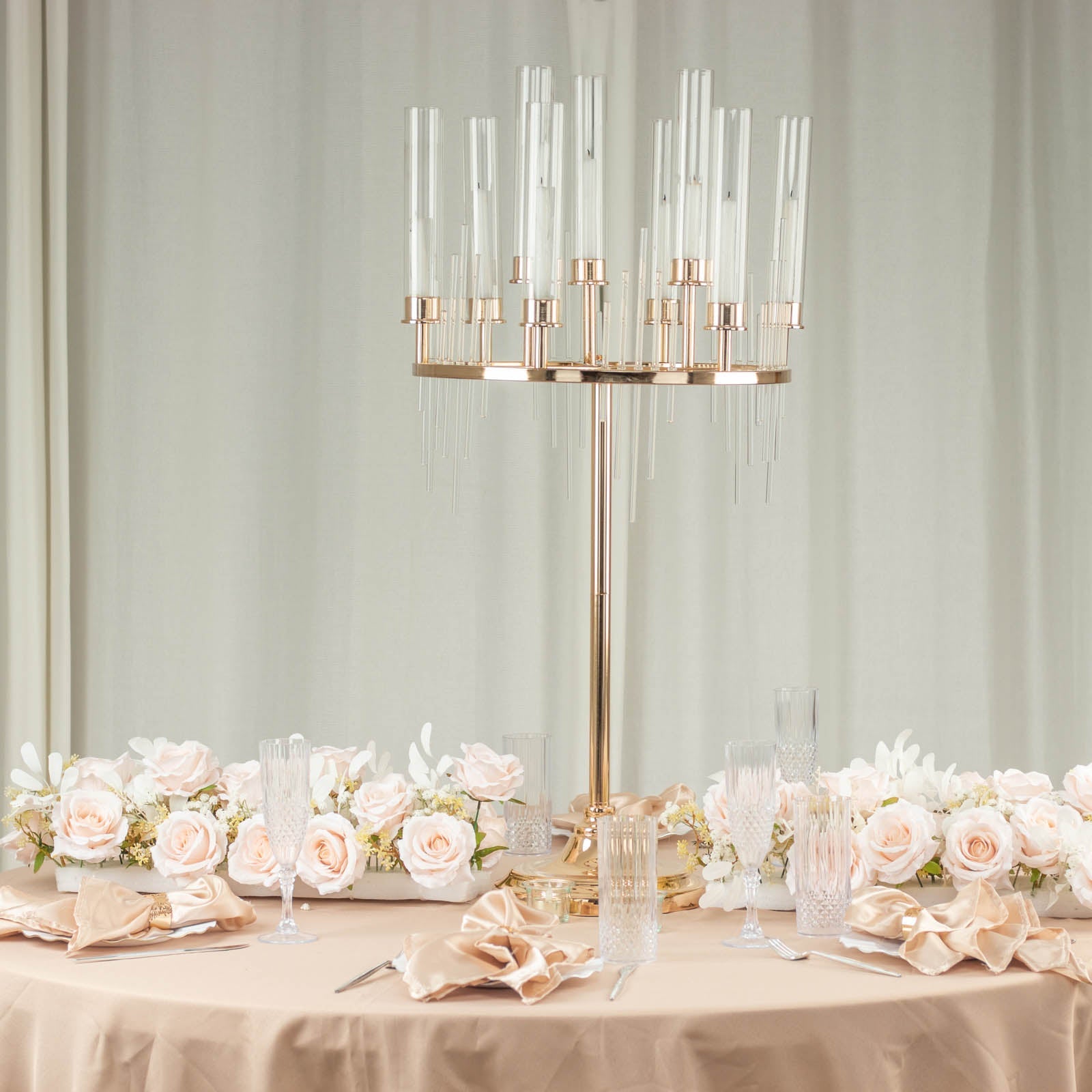 40inch Gold 9 Arm Round Cluster Taper Candelabra Table Centerpiece With Drip Accents