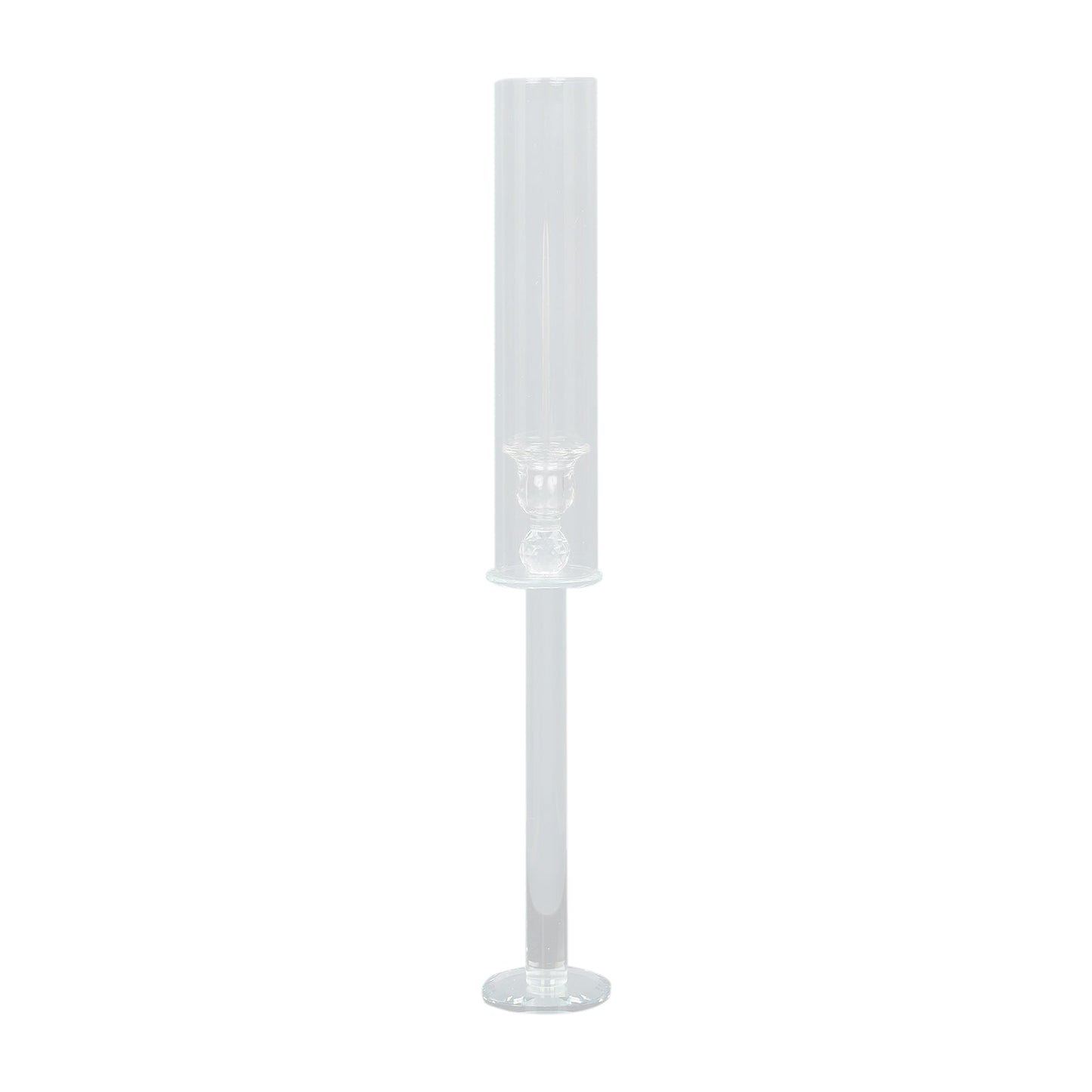 22 Inch Clear Glass Taper Candle Holders With Hurricane And Cylinder Chimney Tubes#whtbkgd