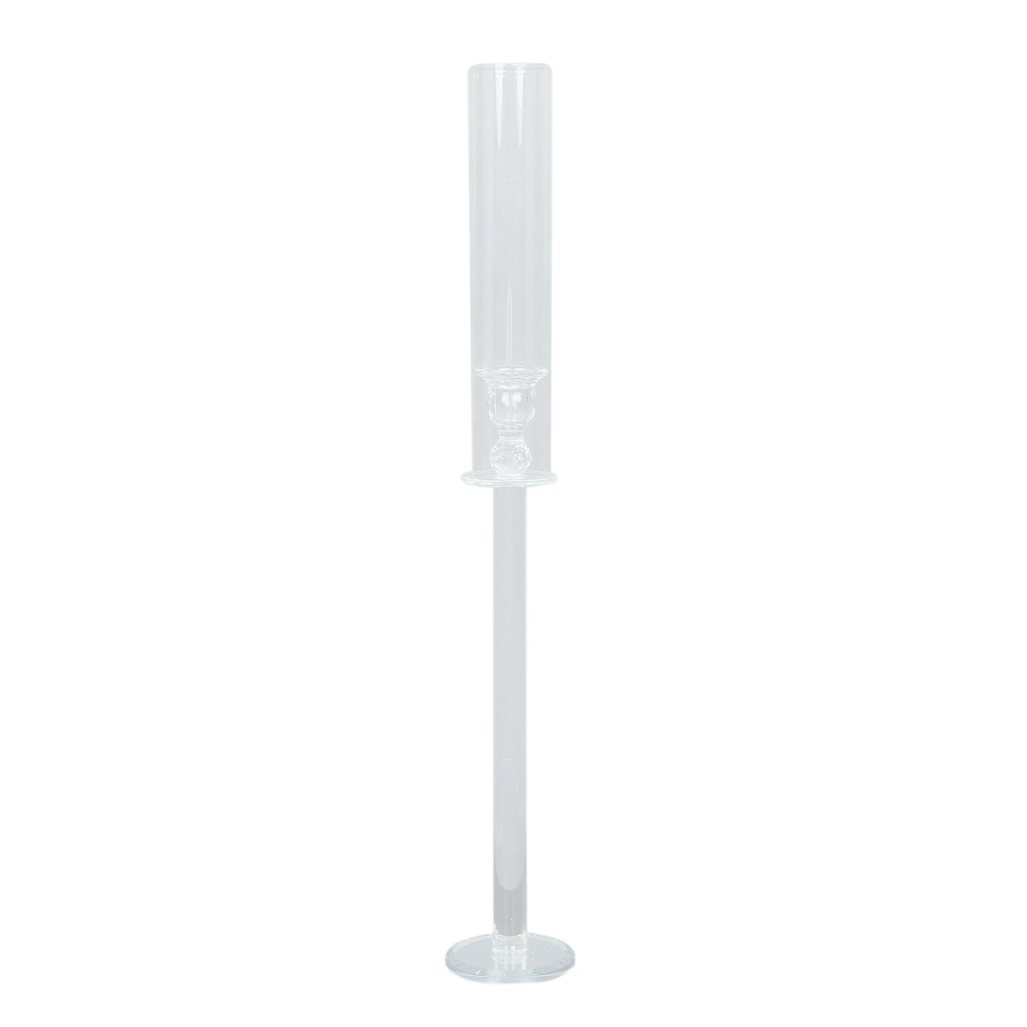 Clear Glass Hurricane Candle Holders With Taper And Cylinder Chimney Tubes in 26 Inch Tall#whtbkgd