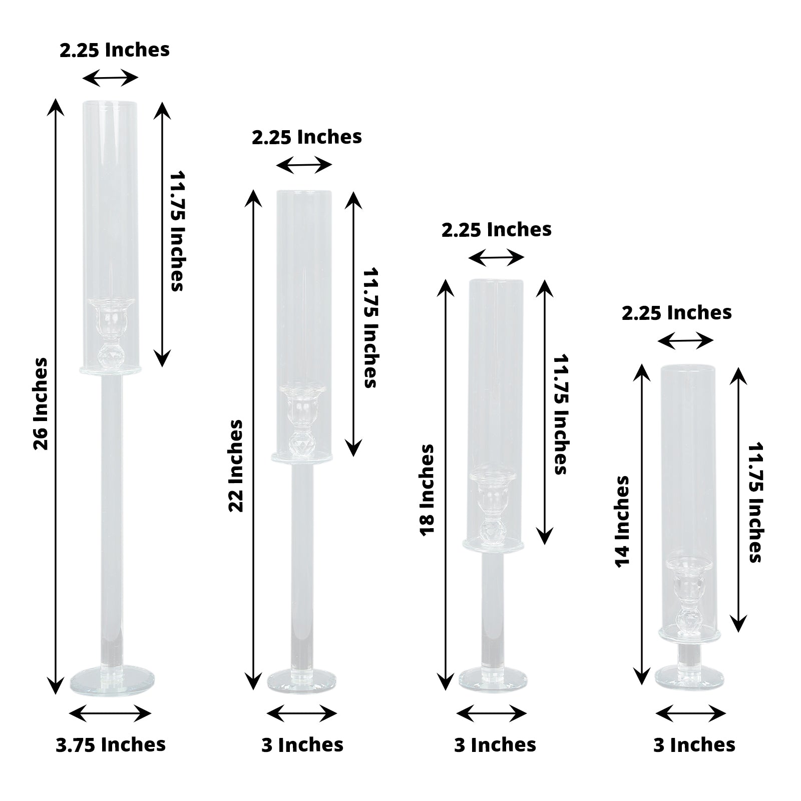 Clear Glass Candle Holders With Hurricane Taper And Cylinder Chimney In 4 Sizes