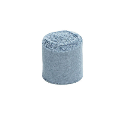 Dusty blue chiffon ribbon roll for bouquets and gift wrapping.