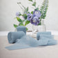 Dusty blue chiffon ribbon rolls for wedding bouquets and gift wrapping.