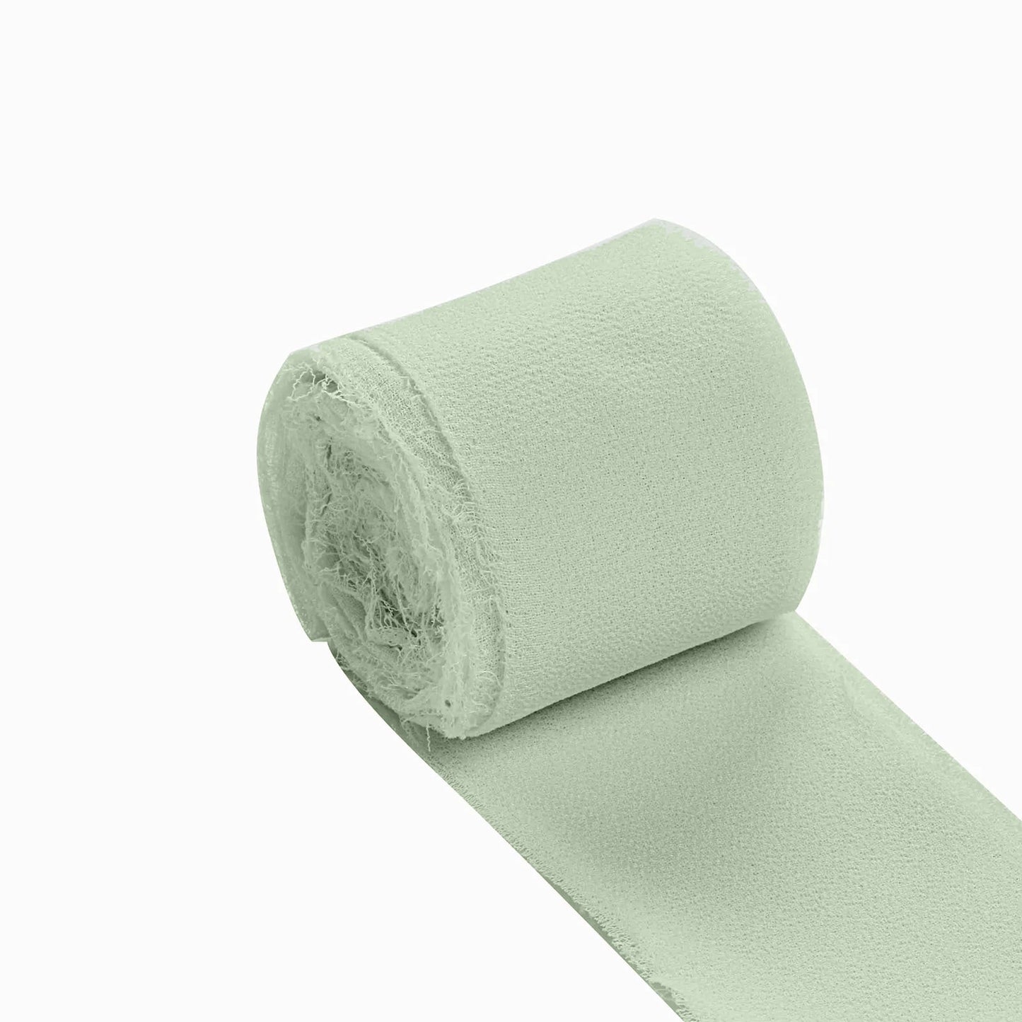 Sage green chiffon ribbon roll for DIY wedding bouquets.
